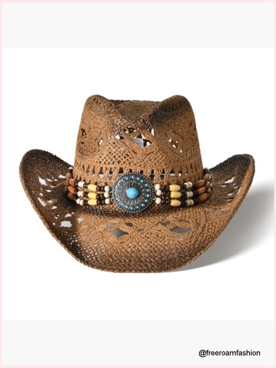 Straw Cowboy Hat Wide Brim Western Summer Sun Hat Breathable Lightweight main image 6